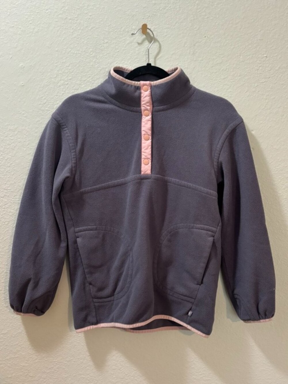 Athleta Girl Gray and Pink Snap Neck Fleece Pullover Sweatshirt Size Large (12)